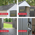 Rubbermaid Resin Outdoor Storage Shed With Floor (7 x 10.5 Ft) Weather Resistant, White, Organization for Home/Backyard/Garden Tools/Lawn Mower/Bike Storage/Pool Supplies