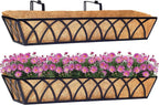30 Inch Window Deck with Coco Liner Set of 2, 30" Window Boxes Horse Trough with Coconut Coir Liner,Metal Hanging Flower Planter Window Basket Deck Railing Planter Boxes for Outdoor Indoor Lawn
