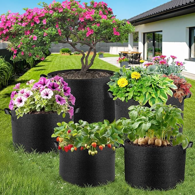 10 Pack 5 Gallon Grow Bags, Thickened Nonwoven Fabric Planter Pots with Handles, Heavy Duty 300G Garden Pots for Tomato, Potato and Vegetable