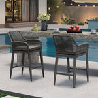 PURPLE LEAF Outdoor 24" Counter Height Bar Stools Chair Set of 2, All Weather Rattan and Aluminum Patio Bar Stool with Cushion for Indoor and Outdoor, Kitchen Island, Grey