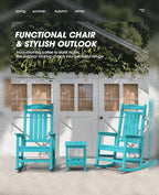 KINGYES HDPE Rocking Chairs Outdoor, Patio Rocking Chairs with 330lbs Support, Smooth Porch Rocker for Deck Lawn Yard, Aruba Blue