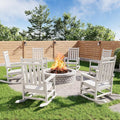 GarveeLife Poly Lumber Rocking Chair Outdoor Set of 6 - HDPE High Back Porch Rocker Chairs for Adults - All Weather Resistant Furniture for Patio - White