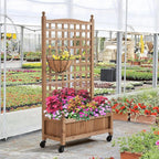 Yaheetech 2pcs 50" H Raised Garden Bed with Trellis & Wheels Standing Vertical Horticulture Planter Box for Vine Climbing Plants, Flowers, Herbs Brown