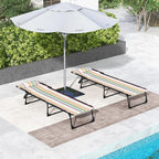 Outsunny Folding Chaise Lounge Chair Set of 2, Patio Sun Tanning Chair, Outdoor Chaise Lounger with 4-Position Reclining Back, Breathable Mesh Seat for Beach, Poolside, Rainbow Striped