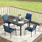 VICLLAX Patio Dining Set for 4, Alll Weather Metal Outdoor Furniture Set Includes 1 Square Outdoor Table and 4 Stackable Patio Chairs, Black Table and Blue Chairs