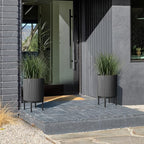 Veradek Demi Series Round Planter w/Stand for Porch/Patio | Durable Plastic-Stone Composite & Wooden Stand | Modern Décor for Tall Plants, Flowers