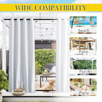 NICETOWN 2 Panels Outdoor Curtains for Patio Waterproof with Grommet & Back Tab on top and Bottom, Windproof Privacy Sound & Light Reducing for Gazebo with Fixed Rope, W46 x L63, Greyish White