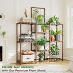 EnHomee Plant Stand Indoor Large Plant Stand Outdoor 5 Tiers Wood Tiered Plants Shelf for Multiple Plants with 10-15 Potted for Living Room Patio Balcony Yard Garden 34.3" W x 11.8" D x 47.2" H