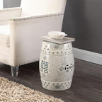 JONATHAN Y TBL1013C Double Happiness 18" Chinoiserie Ceramic Drum Indoor/Outdoor Garden Stool Bohemian, Coastal, Classic, Cottage, Traditional, Patio, Garden, Bathroom, Living Room, Gray Blue/White