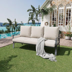 HOMREST Outdoor Couch Aluminum Patio Furniture Sofa, 3-Seat All-Weather Metal Outdoor Patio Furniture with Cushions, Beige