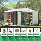 Devoko 10 x 10 FT Outdoor Storage Shed, Metal Garden Sheds & Outdoor Storage Clearance, Large Tool Shed Outdoor with Single Lockable Door for Patio Lawn Backyard (Gray)