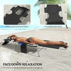Outsunny Chaise Lounge Chair Outdoor Set of 2 with Face Arm Hole, 5-Position Reclining Face Down Tanning Chair with Carry Strap, Side Pocket, Portable Folding Bed Cot for Patio Beach Pool, Black