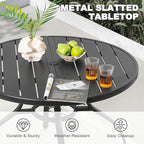 NUU GARDEN 41" Round Metal Outdoor Patio Dining Table for 4, All-Weather Slatted Outdoor Table with 1.57" Umbrella Hole and Adjustable Feet for Lawn Garden Backyard, Black