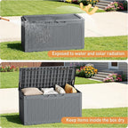 Greesum 100 Gallon Resin Deck Box Large Outdoor Storage Boxes with Cushions for Garden Tools, Patio Furniture Pillows, Pool Supplies, Gray