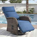 Zero Gravity Patio Swivel Rocking Recliner Chair - Wicker Outdoor Lounge Chair with Adjustable Backrest & Footrest, All Weather Reclining Rocker Chairs with Thick Cushion for Pool Deck Blue