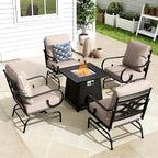 MFSTUDIO 5 Pieces Large Patio Sofa Conversation Set with 28 Inch Propane Fire Pit Table, Metal Outdoor Sectional Furniture with Thick Cushion Motion Chairs Gas Fire Pit