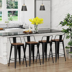 Yongchuang 24" Metal Barstools Set of 4 Counter Bar Stools with Wood Top Low Back Matte Black