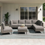 LAUSAINT HOME 8 Piece Outdoor Sectional Sofa PE Rattan Patio Conversation Sets, All Weather Patio Furniture Set with Thick Cushions for Garden, Poolside, Backyard (Grey)