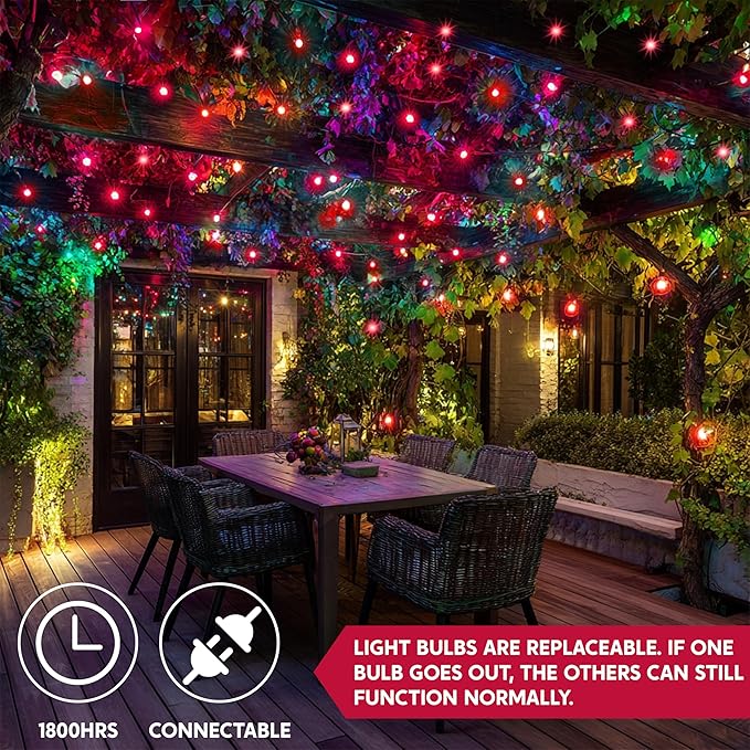 Indoor String Lights, 42.8 FT Red Incandescent Set with 200 T5 Bulbs
