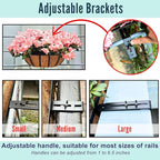 LaLaGreen Deck Railing Planter Boxes (16 Inch, 4 Pack) Black Metal Rectangular Hanging Planters with Coco Liner, Adjustable Flower Planter Box Brackets for Plants Fence Balcony Patio Porch Over Rail