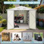 Greesum 8×10FT Outdoor Storage Shed, Metal Patio Storaged Sheds with Lockable Doors, Sheds & Outdoor Storage for Bike, Backyard, Pool and Garden, Gray