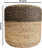 S & L Homes Pouf Ottoman - 100% Jute Braided Footrest Pouf Hand Knitted Traditional Cord Boho Pouffe for Living Room, Bedroom, Nursery, Patio, Lounge Colorblock - Natural Brown (16”x16”x16”)