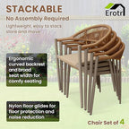 4 Pcs Stackable Patio Dining Chairs, Aluminum Rattan Outdoor Dining Chair with Arms, Woven Rope Garden Armchair Metal No Assembly for Bistro Balcony Porch Deck Yard Cafe Restaurant, Light Brown
