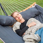 SUNCREAT Portable Double Hammock with Curved Spreader Bar, 450 lbs Capacity, Heavy Duty Outdoor Hammock with Outer Bag, Dark Gray