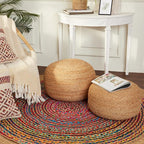 REDEARTH · Jute Circular Jute Pouf Ottoman - Braided Pouffe Accent Sitting Round Footrest for Living Room, Bedroom, Nursery, kidsroom, Patio, Gym; 100% Jute (19.5"X19.5"X14"; Jute Natural)