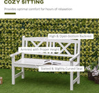 Outsunny 2-Seater Wooden Garden Bench, 4FT Outdoor Patio Loveseat with Unique X-Shape Back for Yard, Lawn, Porch, White