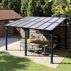 Aoxun 14'x 10' Premium Gazebo with Aluminum Top Frame & Polycarbonate Panel, Wall Mounted Gazebos Pergola, Outdoor Patio Lean to Gazebo, Awnings with Sloped Roof, for Backyard, Porch, Deck