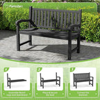 Outdoor Bench, Waterproof & Weatherproof Garden Bench with Ergonomic Design, 2-Person Resin Bench for Porch, Deck, Patio, Outdoor, Garden & Park(Black)