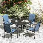 VICLLAX 5 Pieces Patio Dining Set, Outdoor Furniture Set Includes 41.2" Round Patio Table and 4 Patio Sling Chairs, Black Tabletop and Blue Fabric