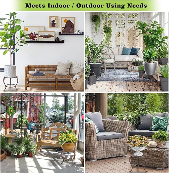 OwnMy Heavy Duty Cast Iron Plant Stand Vintage Wrought Iron Flower Pot Holder, Decorative Round Potted Plant Holder Rack, Indoor Outdoor Metal Large Plant Stand for Patio Home Garden, Red Bronze