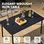 Yaheetech Outdoor Dining Table for 6 Person, Rectangular Slatted Metal Patio Table for Deck Garden Lawn Backyard Use, Black