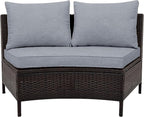 Merax 5-Piece Outdoor Sectional Sofa Set, All-Weather PE Wicker Patio Furniture with Tempered Glass Table, Half-Moon Conversation Set for Garden, Deck, Backyard Living Area,Grey