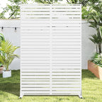 Casaphoria Metal Privacy Screen Outdoor, 72" H x 47" W Freestanding Decorative Privacy Screen for Patio Deck Balcony Garden with Stable Base, White-Louvered