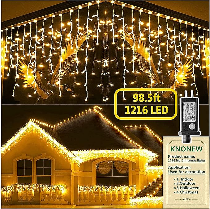 String Lights, 1216 LEDs, 100 ft Warm White Outdoor Christmas Lights