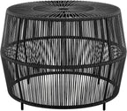 Furniture of America Ysar Boho Rattan Round Coffee Table Outdoor with Metal Frame, All-Weather and Rust Resistant, Handcrafted Coastal Furniture for Patio, Poolside, Garden, Yard, Black