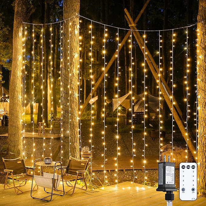Indoor String Lights: 900 LED Warm White Curtain Lights, 9.5 x 29.5 ft