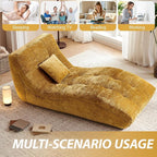 Chaise Lounge Chair with Curved Back, Modern Upholstered Recliner Sofa, Tufted Accent Lounger Comfortable Lazy Chair for Bedroom, Apartment (Yellow)