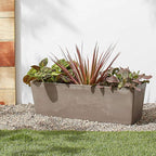 Arcadia Garden Products U65TP Plastic/Stone/Wood Composite Simplicity Window Box, No Drainage Hole (Drillable), Wide Tapered Planter, Patio Plant Container, Indoor Outdoor Planter, 25.5" x 9, Taupe