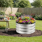 ZXZYHFTY Round Galvanized Raised Garden Bed kit,Silver Outdoor Garden Raised Planter Box, Round Large Metal Raised Garden Beds for Vegetable 2 * 2 * 1ft 1 Pack