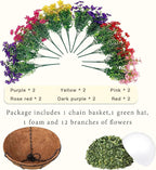 Senjie 12 Bundles Artificial Hanging Flowers with Basket for Outdoor Decor, UV Resistant Faux Flowers Fake Hanging Planter for Porch Patio Balcony