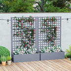 Outsunny Galvanized Raised Garden Bed with Trellis, Metal Planter Box with Drainage Holes, Outdoor Privacy Screen for Climbing Plants, Vegetable, Vines, 43" x 16" x 70", 2 Pack, Gray Wood Effect