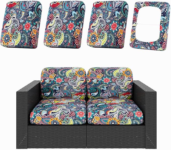 Cushion Covers for Patio Furniture, Paisley Stretch Fit, Machine Washable