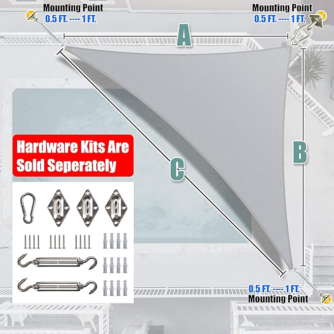 Amgo 18' x 18' x 25.5' Grey Right Triangle Sun Shade Sail UPF50+ Canopy Awning AGSLT, 95% UV Blockage, Water & Air Permeable, 200GSM Heavy Duty Commercial and Residential (We Make Custom Sizes)