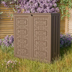 Indoor Outdoor Storage Cabinet Waterproof with 1 Shelf, Plastic Outdoor Storage Cabinets for Patio/Garden/Backyard, Size 34.3''L*15''W*36.2''H(Brown)