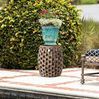 Balkene Home 62419 Maya Oval Rustic Garden Stool Wood Outdoor Seating & End Table Portable Adaptable Outdoor Furniture - Seasoned Patina Finish