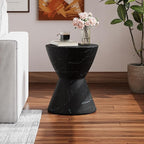 Christopher Knight Home Outdoor Side Table,Hourglass Shape Side Table,Patio Garden Stool Coffee End Table,Decorative Garden Stool for Patio,or Balcony,Lightweight Concrete Material,Black Marble
